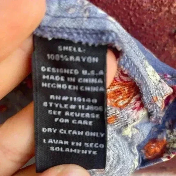 Double Zero women’s blue florar dress ruffle sleeves pearl buttons sz M pockets - Picture 9 of 9